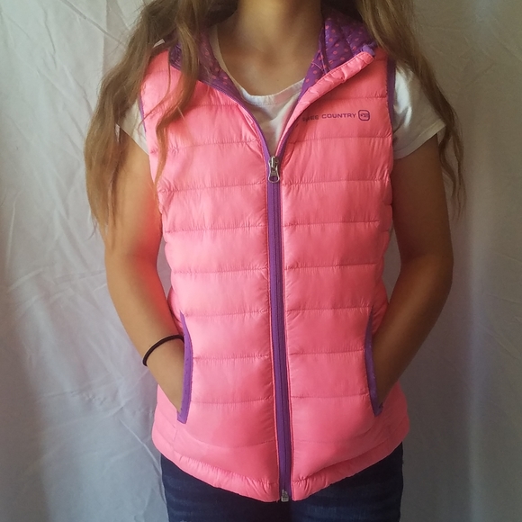 Girls Pink Puffer Vest Free Country Size 7/8 - Picture 3 of 5